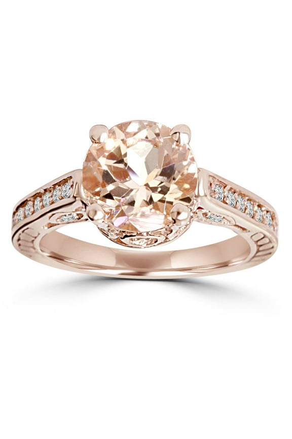 Pompeii 2 Carat Morganite & Diamond Vintage Engagement Ring 14K Rose Gold (H/I,I1)