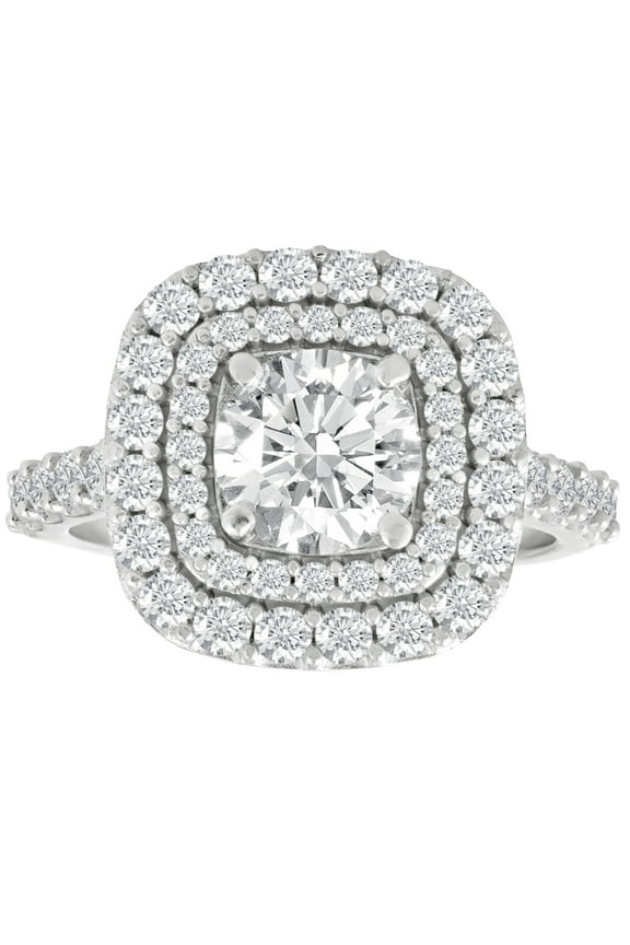 Pompeii 2 Ct Diamond Double Cushion Halo Engagement Ring 14K White Gold (G/H,I1-I2)