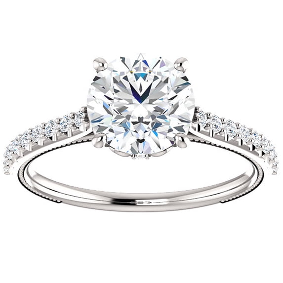 Pompeii 2 Ct Diamond Engagement Ring 14k White Gold Single Row Vintage Accents (H,I1-I2)