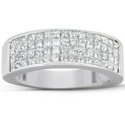 POMPEII3 Pompeii 2 Ct Diamond Princess Cut Mens Bling Wedding Anniversary Ring 10k White Gold