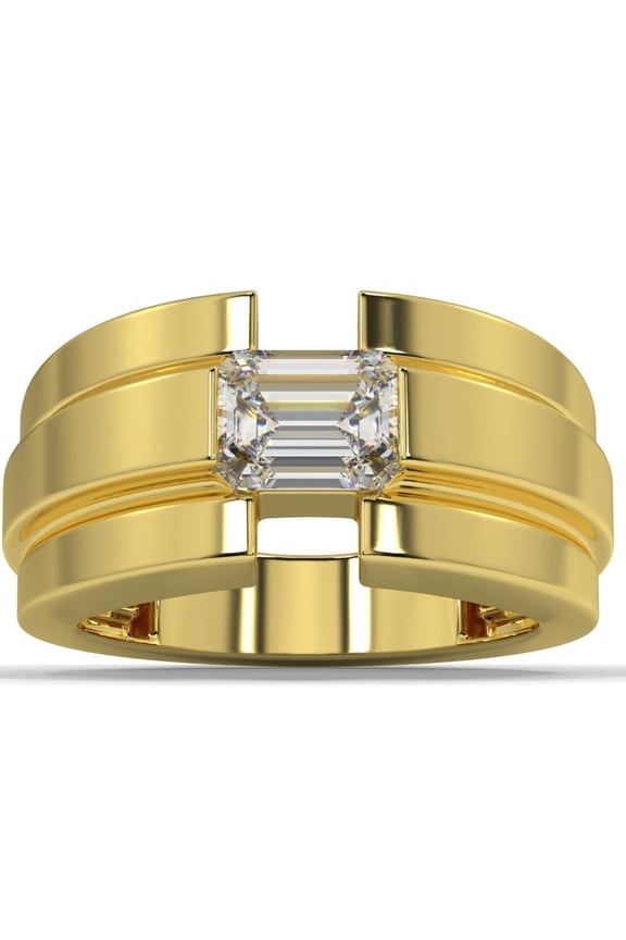 Pompeii 2 Ct Emerald Cut Moissanite Solitaire 12mm Men's Ring White Yellow or Rose Gold