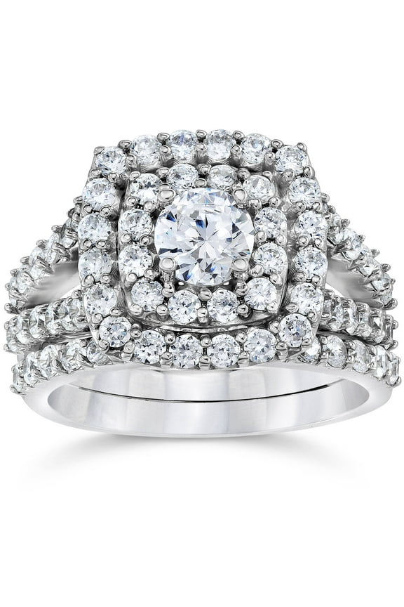 Pompeii 2 Ct TW Diamond Engagement Cushion Halo Engagement Ring Set White Gold Lab Grown