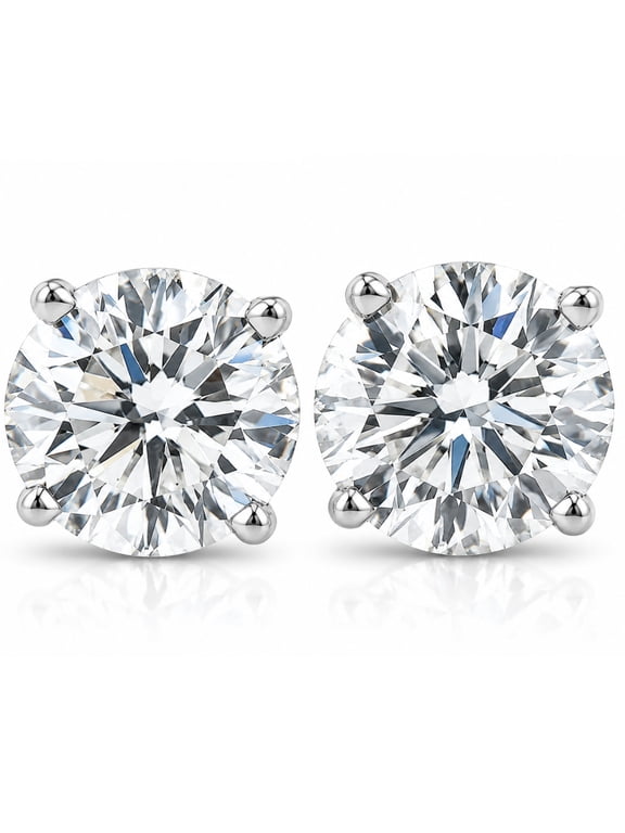 Pompeii 2 Ct TW Round Lab Grown Diamond Studs 14K White Gold With Screw Backs (GH,VS2-SI1)