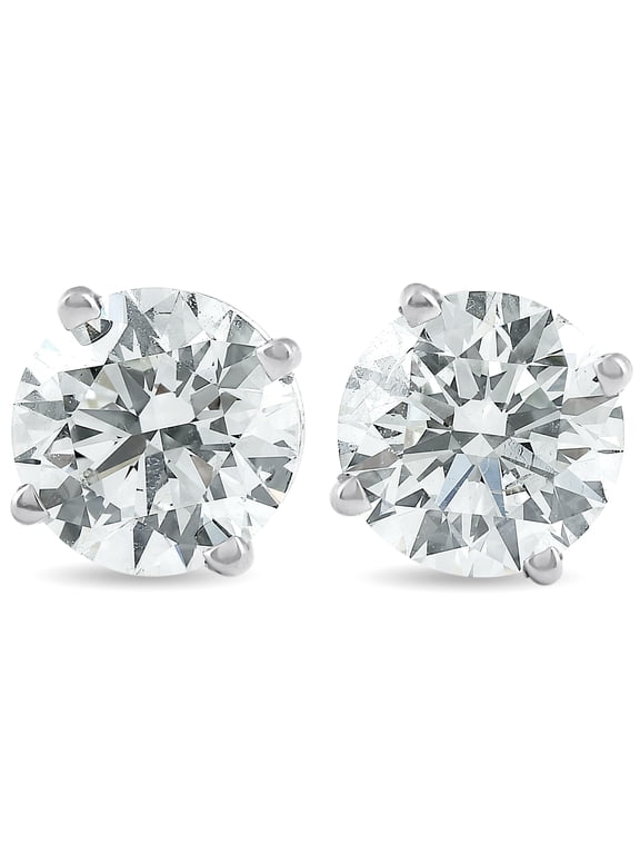 Pompeii 2 Ct TW Round Lab Grown Diamond Studs 14K White Gold With Screw Backs (GH,VS2-SI1)