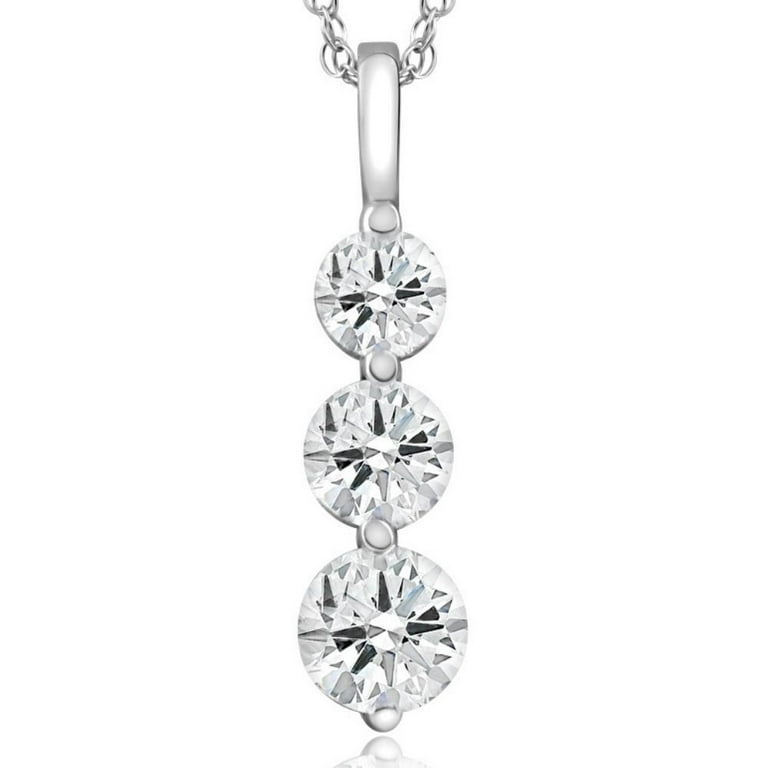Pompeii 2 Ct Three Diamond Pendant 14K White Gold 3 Stone Lab Grown Necklace G H VS
