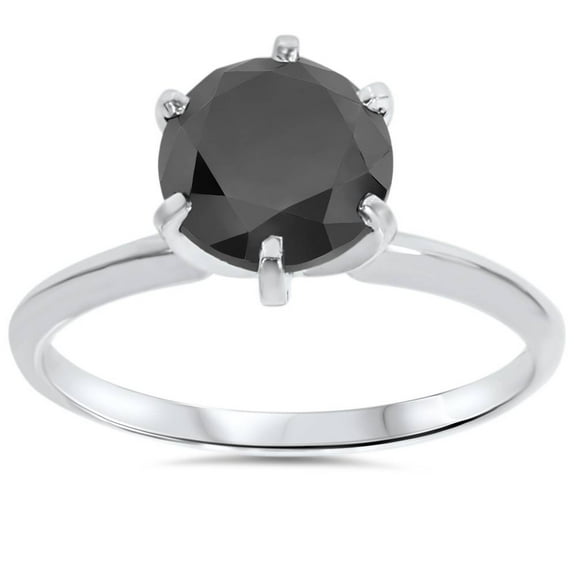 Pompeii 2 ct 14K White Gold Black Diamond Solitaire Engagement Ring (Black,AAA)