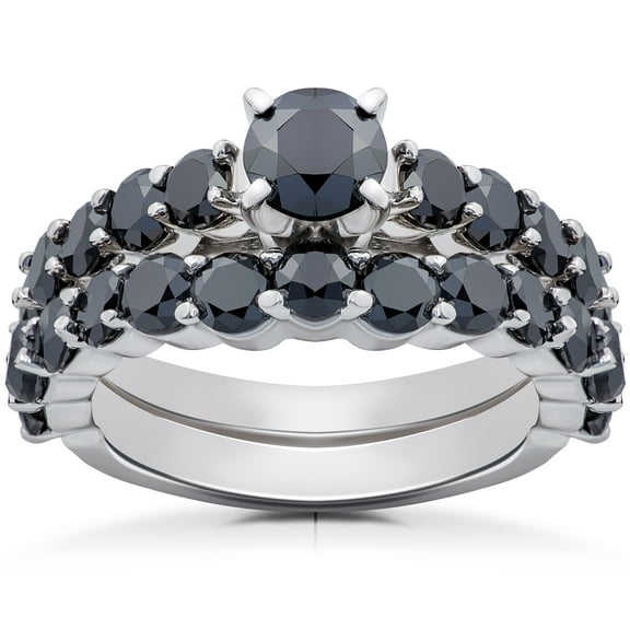 Pompeii 2 ct Black Diamond Engagement & Wedding Ring Set 14K White Gold (Black,I1)