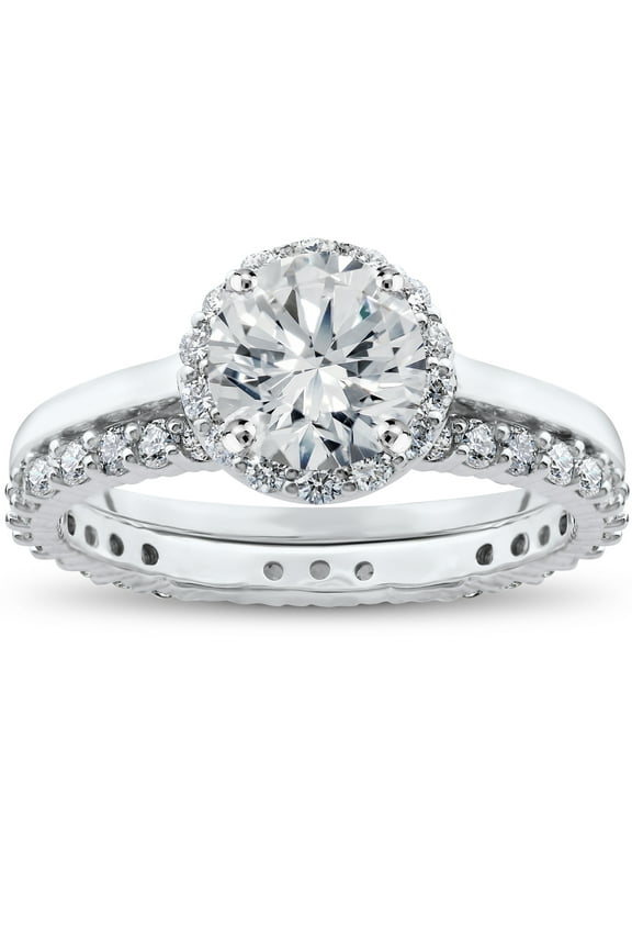 Pompeii 2 ct Eco Freindly Lab Created Diamond Madelyn Halo Engagement Ring & Eternity Ring