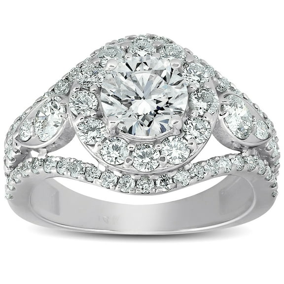 Pompeii 2 ct Halo Diamond Multi Row Engagement Ring 14k White Gold (G/H,SI(1)-SI(2))