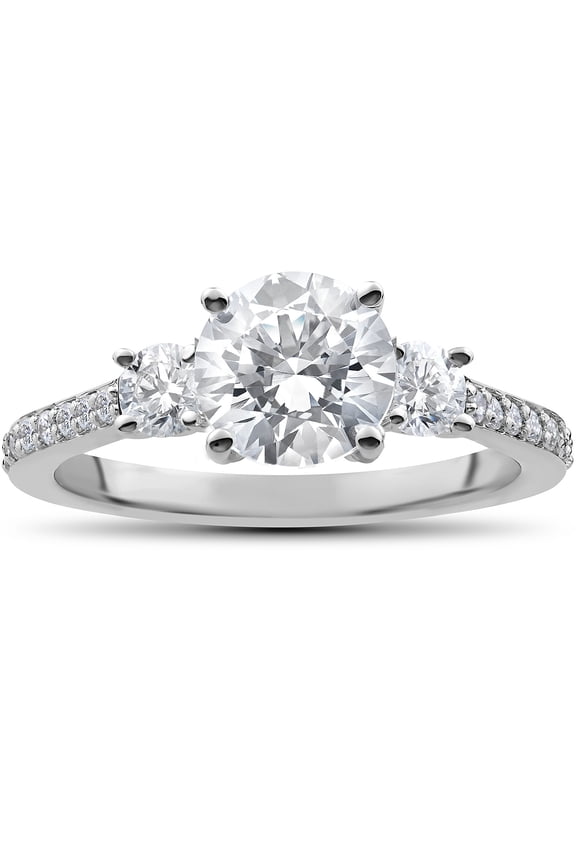 Pompeii 2 ct Round Diamond 3-Stone Lab Created Eco Friendly Engagement Ring White Gold