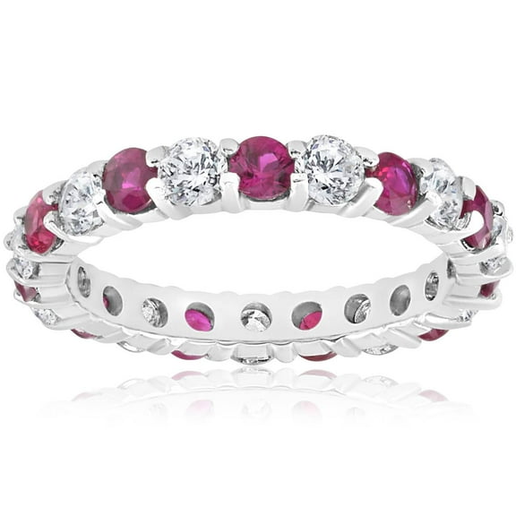 Pompeii 2 ct Ruby & Diamond Eternity Ring 14K White Gold Womens Stackable Wedding Band