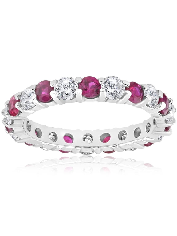 Pompeii 2 ct Ruby & Diamond Eternity Ring 14K White Gold Womens Stackable Wedding Band
