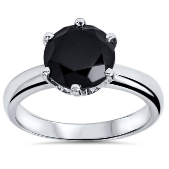 Pompeii 2 ct Treated Black Diamond Solitaire Engagement Ring 14K White Gold (Black,)