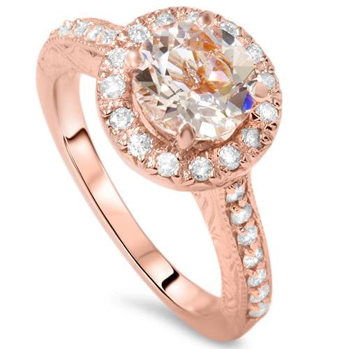 Pompeii 2 ct Vintage Morganite & Diamond Ring 14K Rose Gold (G/H,I1)