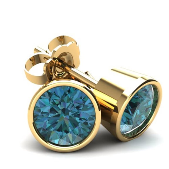 Pompeii .20CT Round Brilliant Cut Blue Diamond Stud Earrings In 14K Gold (Blue,SI2-I1)