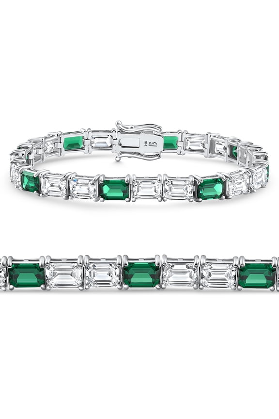 Pompeii 22Ct East West Emerald Diamond Tennis Bracelet 14k White Gold 7" Lab Grown (FG,VS)