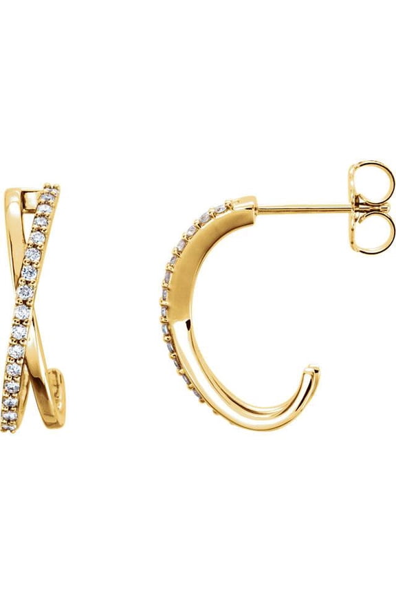 Pompeii .25CT 14K Yellow Gold Diamond Hoops Criss Cross Earrings 3/4" Tall (H,I1-I2)