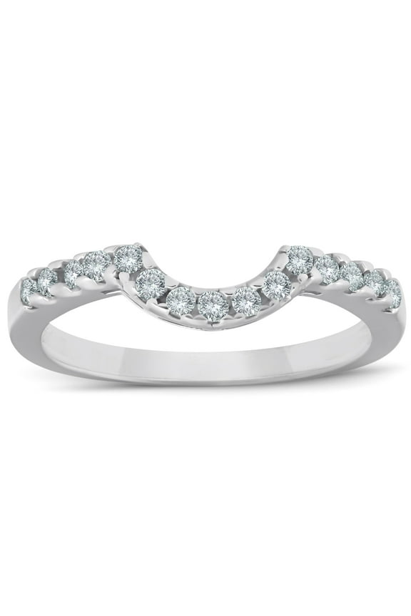 Pompeii .25CT Curved Diamond Notched Wedding Ring Enhancer 10K White Gold (H,I2-I3)