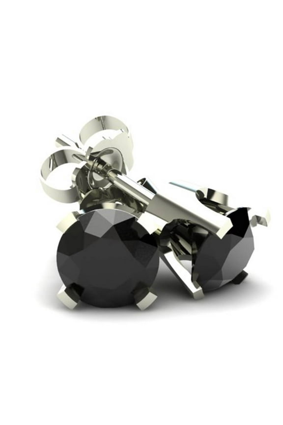 Pompeii .25CT Round Brilliant Cut Black Diamond Stud Earrings In 14K Gold (Black,AAA)