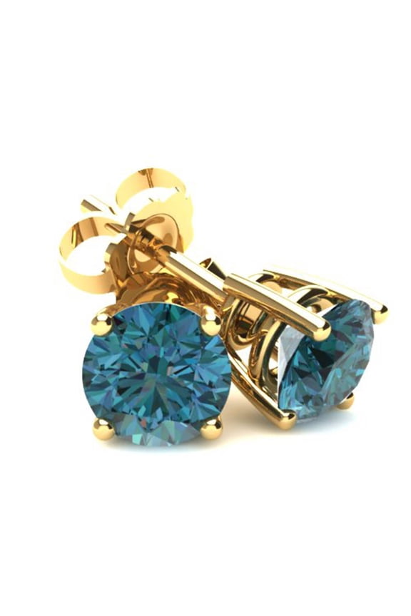 Pompeii .25CT Round Brilliant Cut Blue Diamond Stud Earrings In 14K Gold (Blue,SI2-I1)