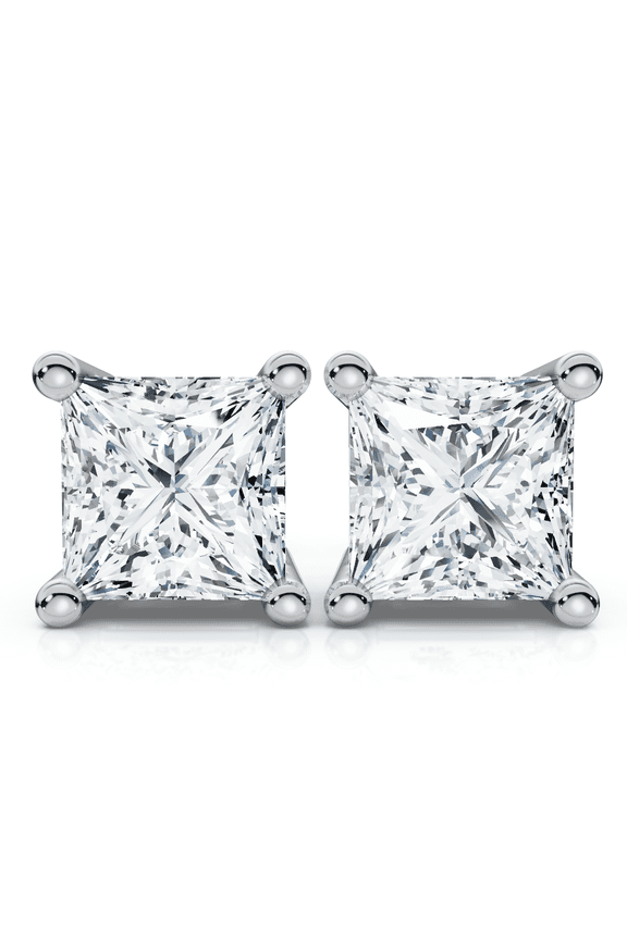 Pompeii .25CT Square Princess Cut Natural Diamond Stud Earrings In 14K Gold (G/H,I2-I3)