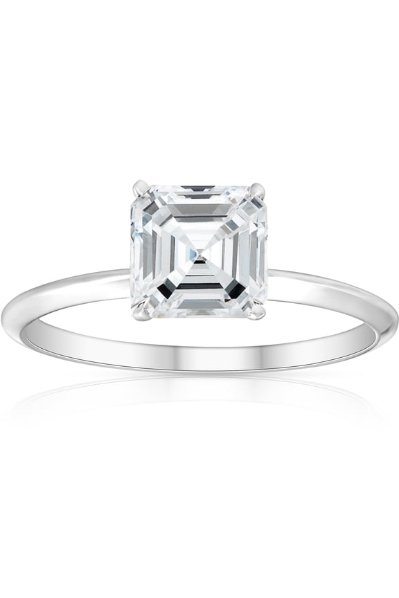 Pompeii 2Ct Asscher Solitaire Moissanite Engagement Ring in White Yellow or Rose Gold (,)