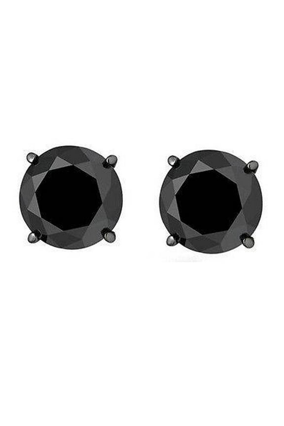 Pompeii 2Ct Black Gold Round Black Diamond Push Back Studs Earrings 14k Gold (Black,I2-I3)