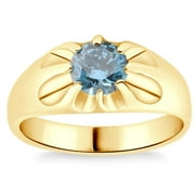 POMPEII3 Pompeii 2Ct Blue Diamond Men's Belcher Solitaire Ring Gold High Polished Lab Grown