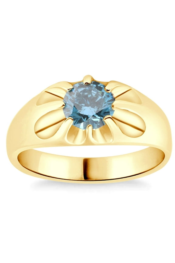 Pompeii 2Ct Blue Diamond Men's Belcher Solitaire Ring Gold High Polished Lab Grown