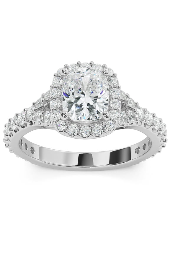 Pompeii 2Ct Cushion Halo Lab Grown Diamond Engagement Ring in 14k Gold (G/H,VS2-SI1)
