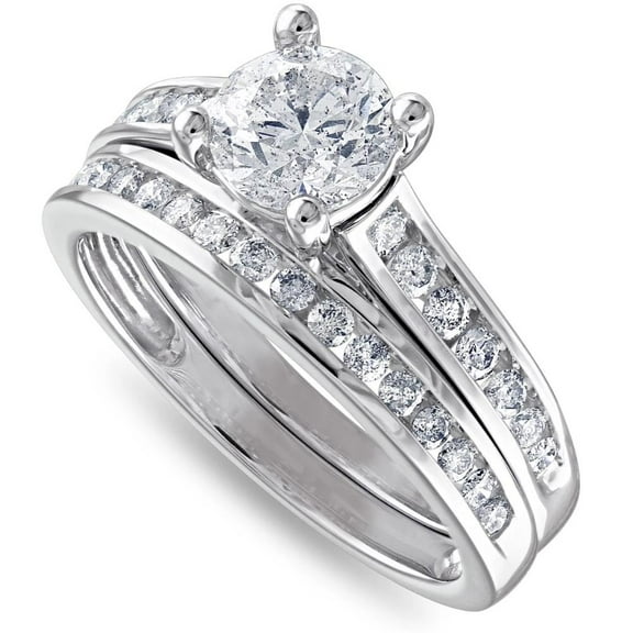 Pompeii 2Ct Diamond Engagement Wedding Ring Set Channel Set in 10k White Gold (H/I,I1-I2)