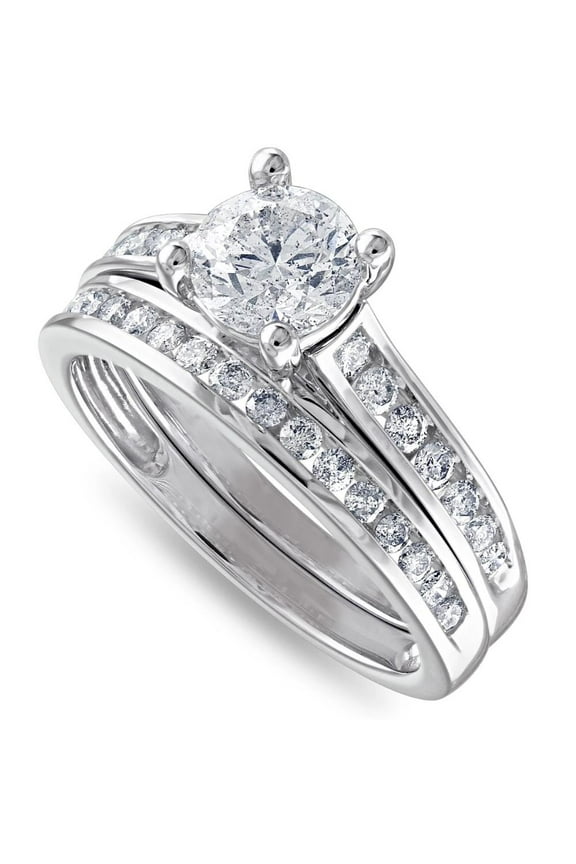 Pompeii 2Ct Diamond Engagement Wedding Ring Set Channel Set in 10k White Gold (H/I,I1-I2)
