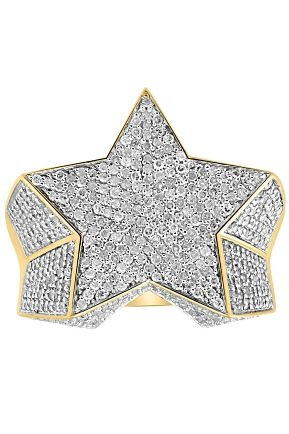 Pompeii 2Ct Diamond Men's 10k Yellow Gold Star Ring (I/J,I2-I3)