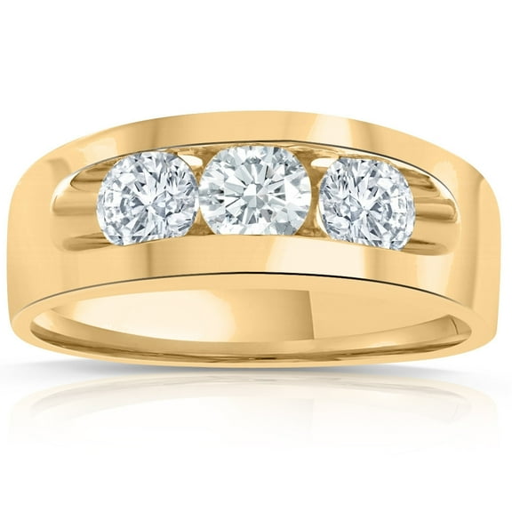 Pompeii 2Ct Diamond Mens Three Stone Ring 10k Yellow Gold (H,I1-I2)