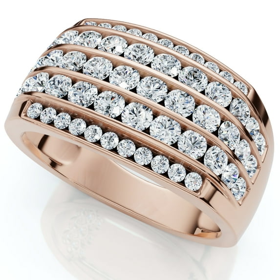 2Ct Diamond Ring Men's Wide Multi Row in 10k White, Yellow, or Rose Gold
