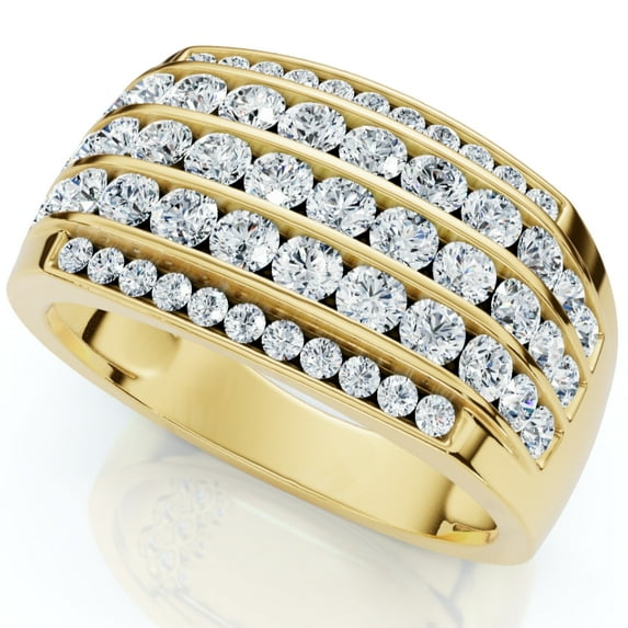 2Ct Diamond Ring Men's Wide Multi Row in 10k White, Yellow, or Rose Gold