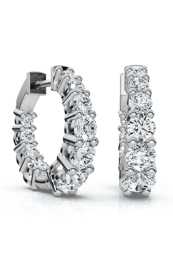 Pompeii 2Ct Graduated Round Diamond Hoops 14k Gold 5/8" Tall EF/VS (E/F,VS1-VS2)