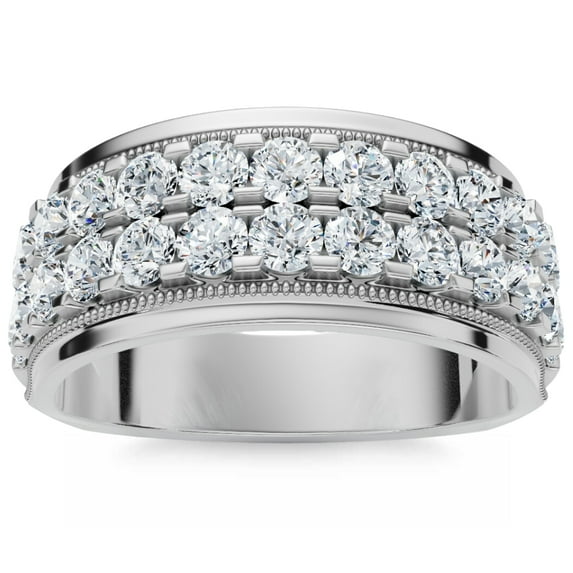 Pompeii 2Ct Men's Diamond Double Row Wedding Ring Polished Band in White or Yellow Gold