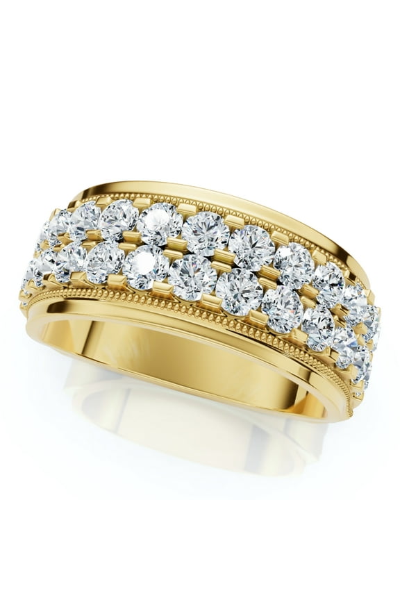 Pompeii 2Ct Men's Diamond Double Row Wedding Ring Polished Band in White or Yellow Gold