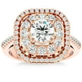 thumbnail image 1 of Pompeii 2Ct Moissanite & Diamond Cushion Halo Engagement Ring Rose, White or Yellow Gold, 1 of 4
