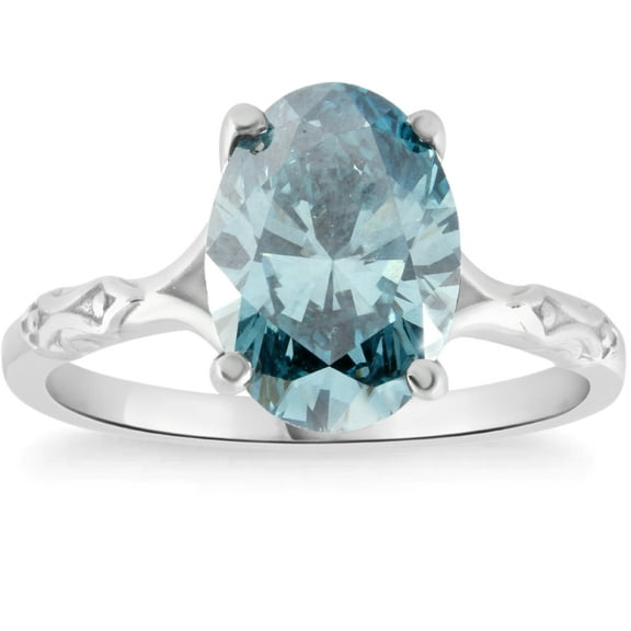 Pompeii 2Ct Oval Blue Diamond Solitaire Engagement Ring 14k White Gold Lab Grown