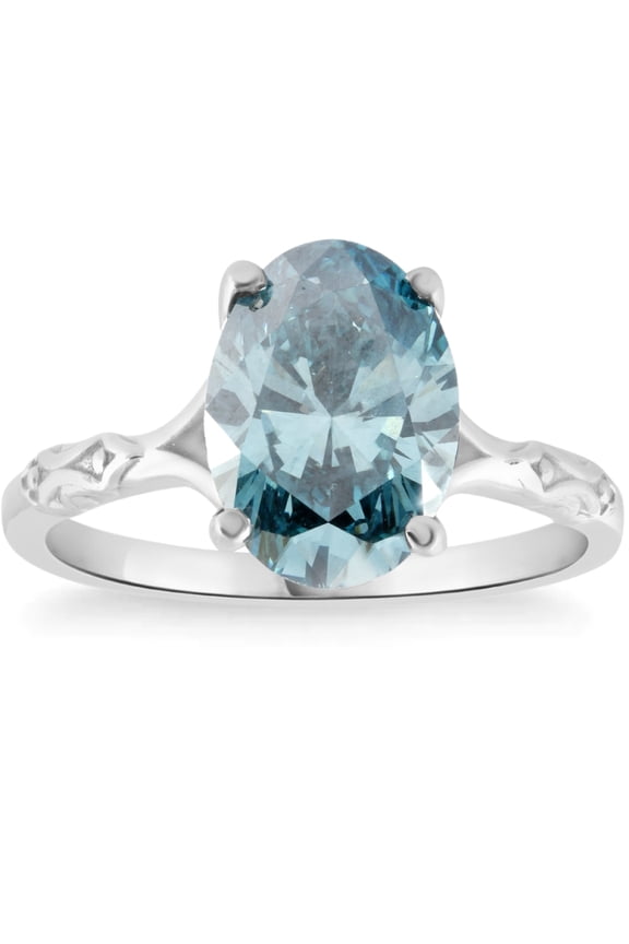 Pompeii 2Ct Oval Blue Diamond Solitaire Engagement Ring 14k White Gold Lab Grown