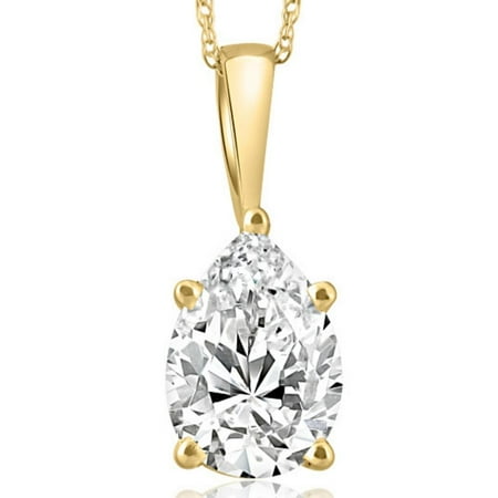 Pompeii 2Ct Pear Shape Diamond Solitaire Necklace 14k Yellow Gold Pendant Lab Grown