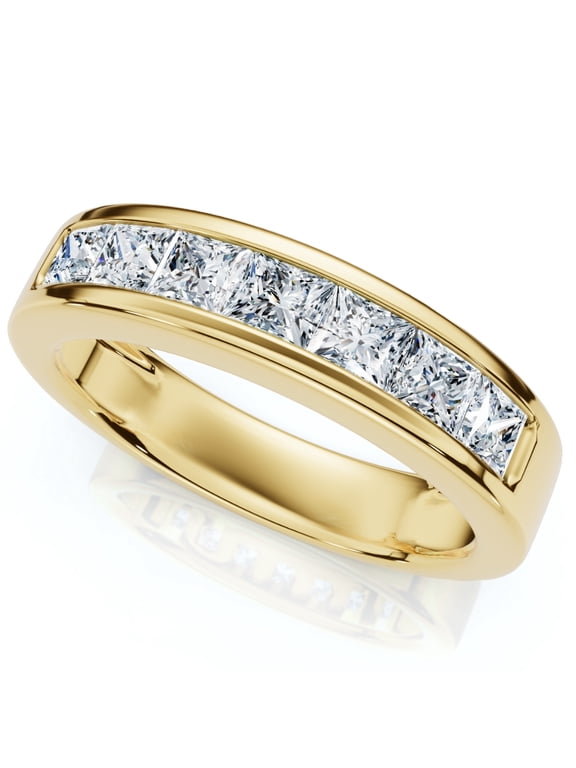 Pompeii 2Ct TW Men's Princess Cut Diamond Channel Set Wedding Ring Gold Lab Grown