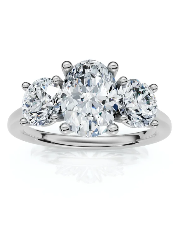 Pompeii 2Ct TWW Oval Lab Grown 3-Stone Diamond Engagement Ring in White or Yellow Gold