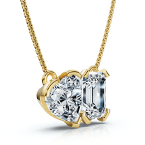 Pompeii 2Ct Toi Et Moi Heart Emerald Diamond Pendant 14k Gold 18" Necklace Lab Grown