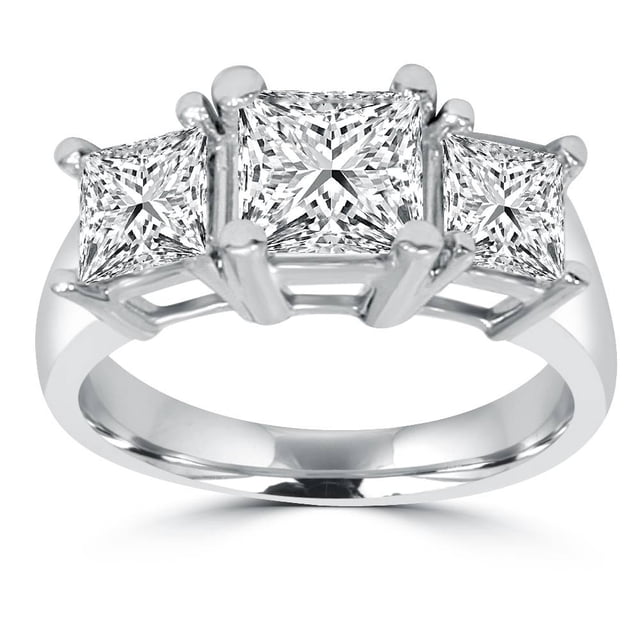 Pompeii 2ct 3 Stone Princess Cut Real Diamond Engagement Ring 14K White ...