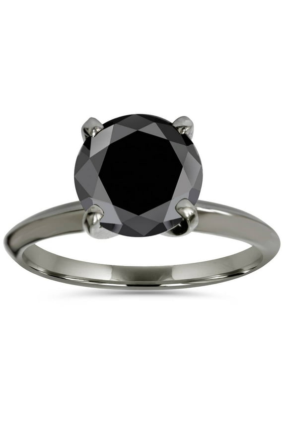 2Ct Women's Black Diamond Solitaire Engagement Ring 14K Black Gold