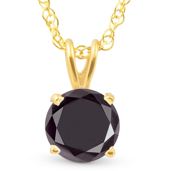 Pompeii 2ct Black Diamond Solitaire Pendant 14K Yellow Gold Necklace (Black,I2-I3)