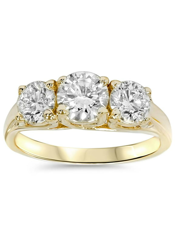 Pompeii 2ct Round Diamond 3-Stone Engagement Ring 14K Yellow Gold (H,I2-I3)